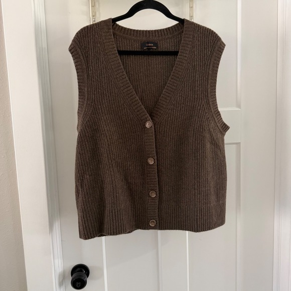 Quince Sweaters - Quince Mongolian Cashmere Fisherman Sweater Vest Brown V-Neck Ribbed XL